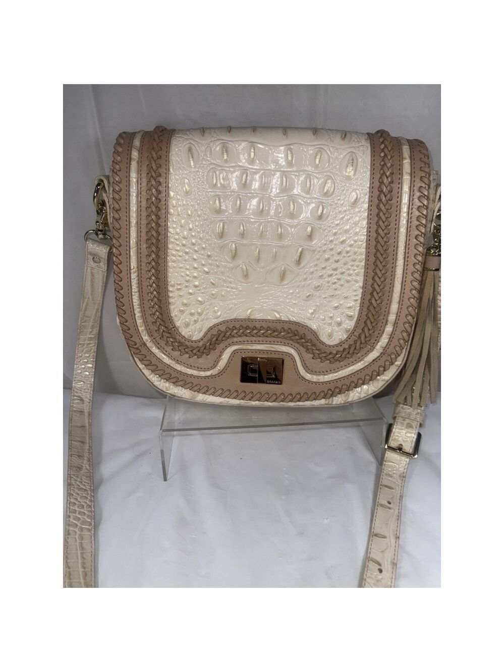 SUNGLOW DALTON Brahmin SONNY Ivory Sand WHIPSTITCH Flap SADDLE BAG Crossbody - Picture 1 of 15